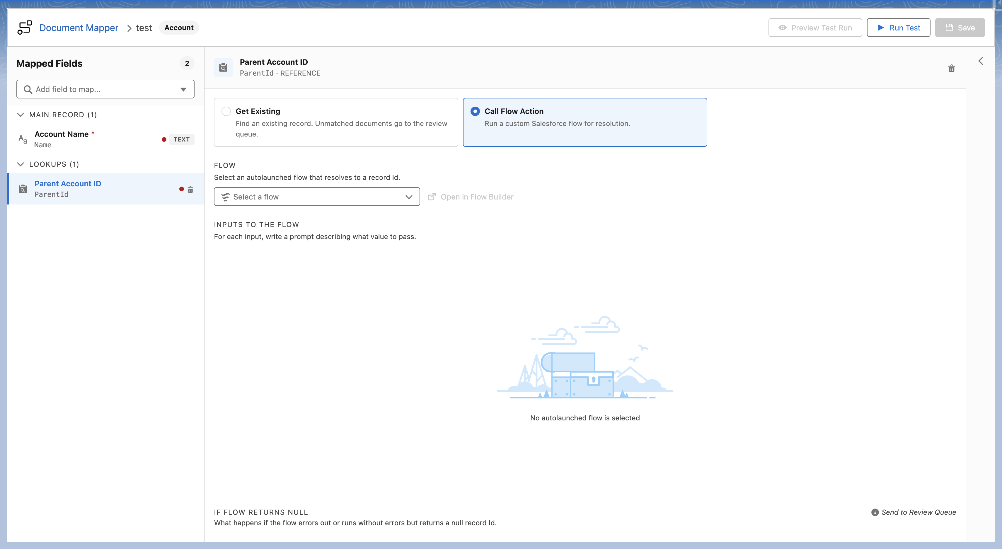 The lookup configuration showing the Call Flow Action resolution option