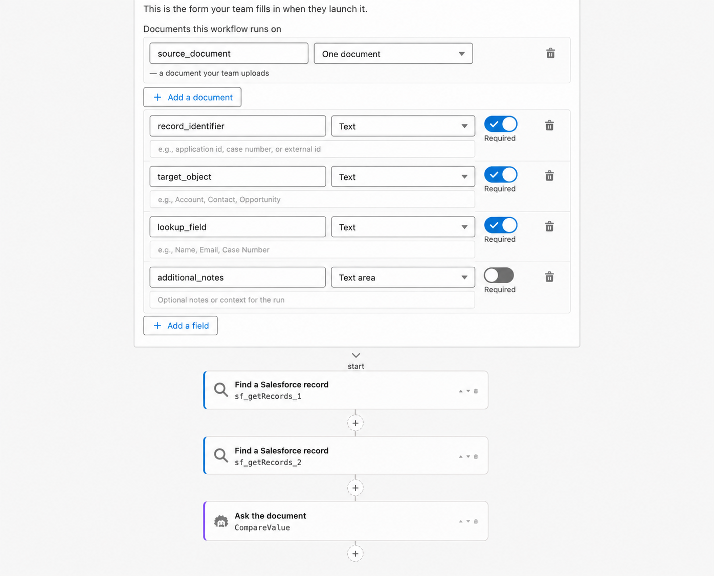 The step builder canvas, showing step cards with reference names and route chips