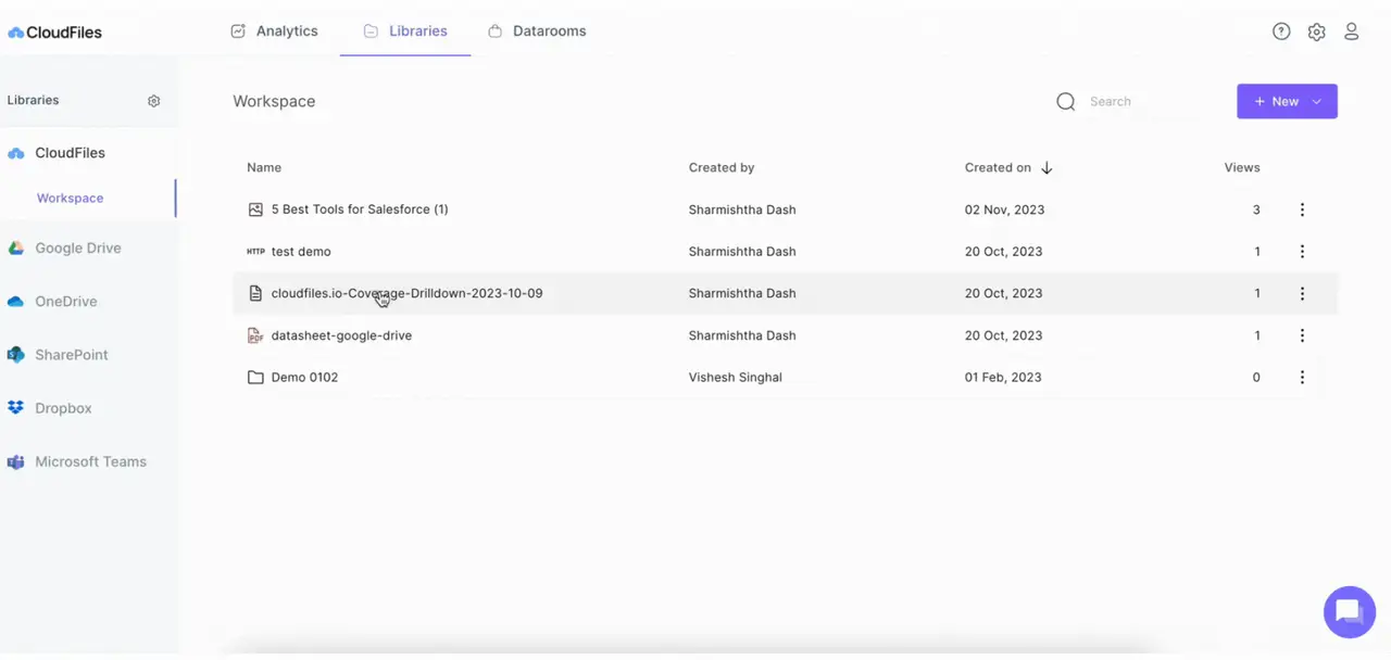 A file in the CloudFiles Content Library: the three-dot menu is opened, Preview is chosen, and the document opens in the viewer with a Preview mode badge at the top.