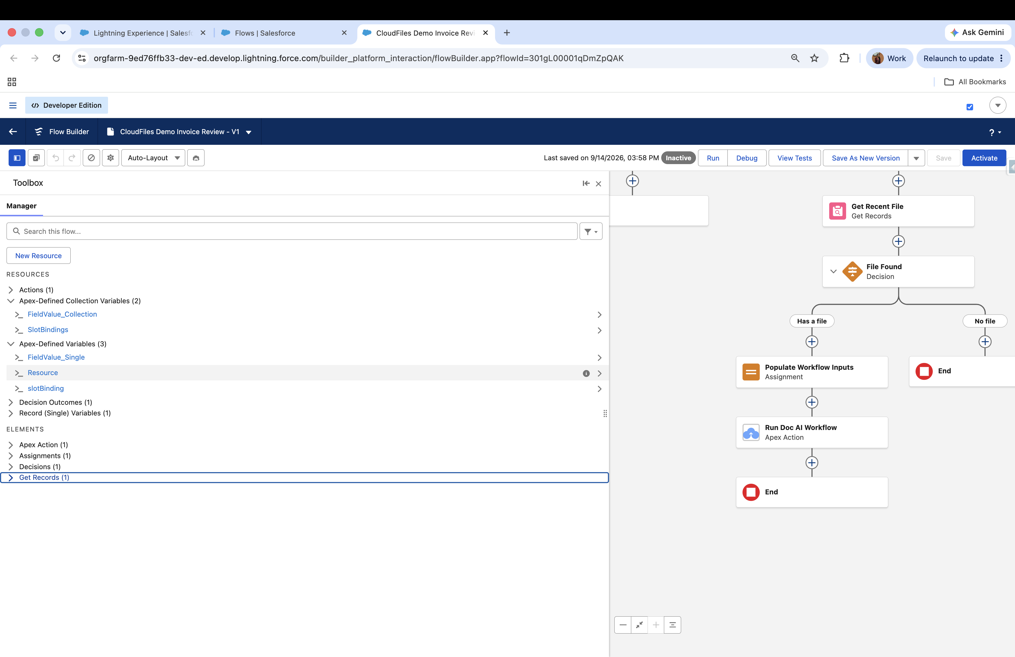 The Toolbox Manager tab, showing the collection variables listed separately from the single variables.