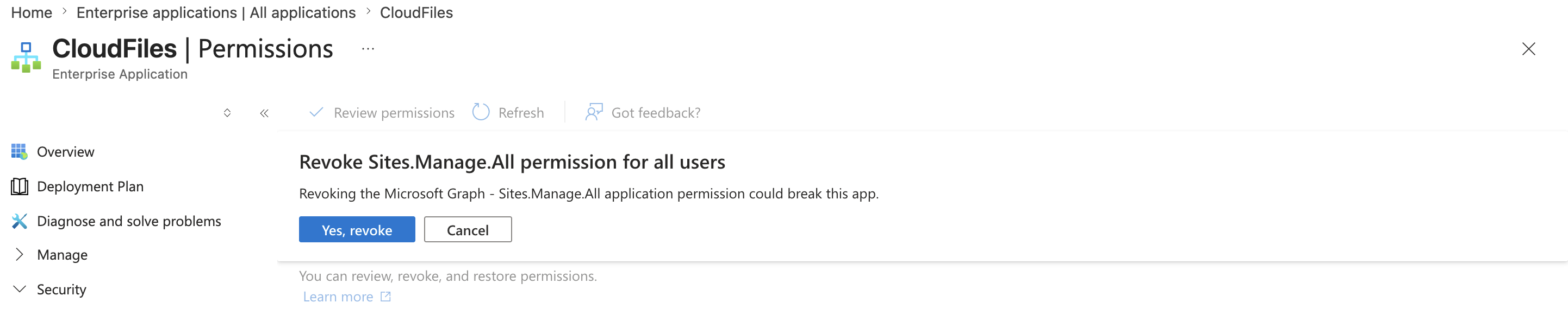 Revoke permission confirmation