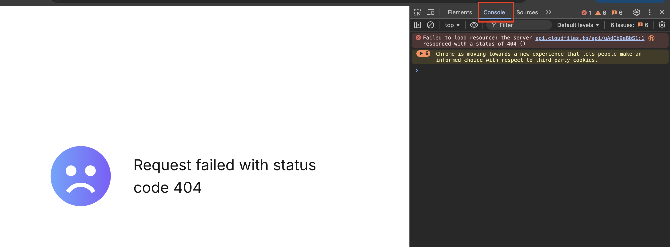 Developer tools panel with the Console tab highlighted in the top tab bar.